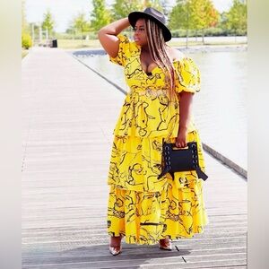 Yellow & Black Layered Maxi Dress— size 1x-2x